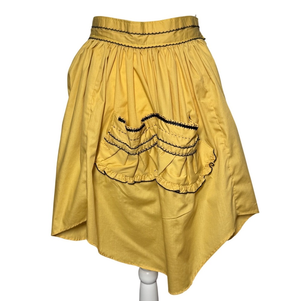 Handmade Half Apron OS Yellow Excellent Rickrack Ruffle Pocket Retro